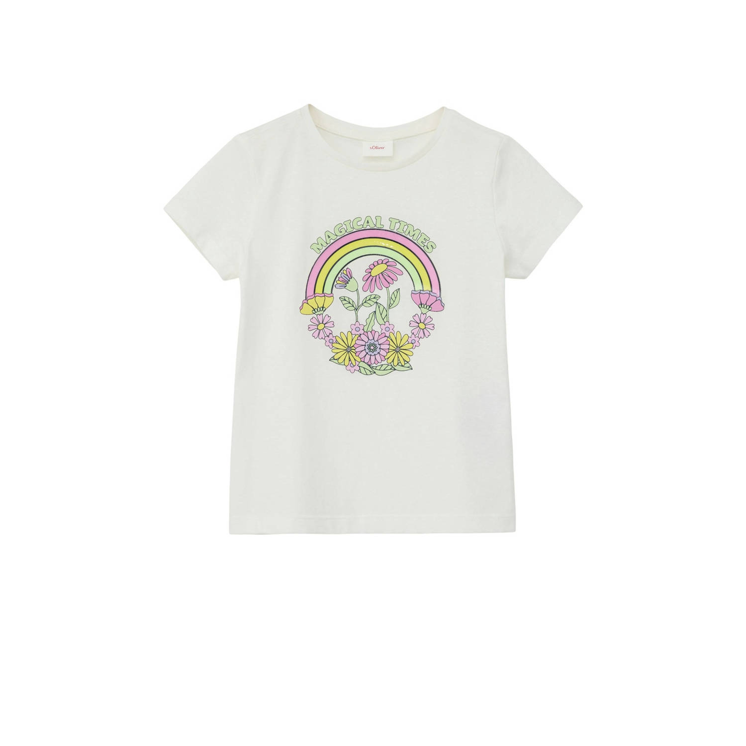 S.Oliver T-shirt met printopdruk wit Meisjes Katoen Ronde hals Printopdruk 104 110