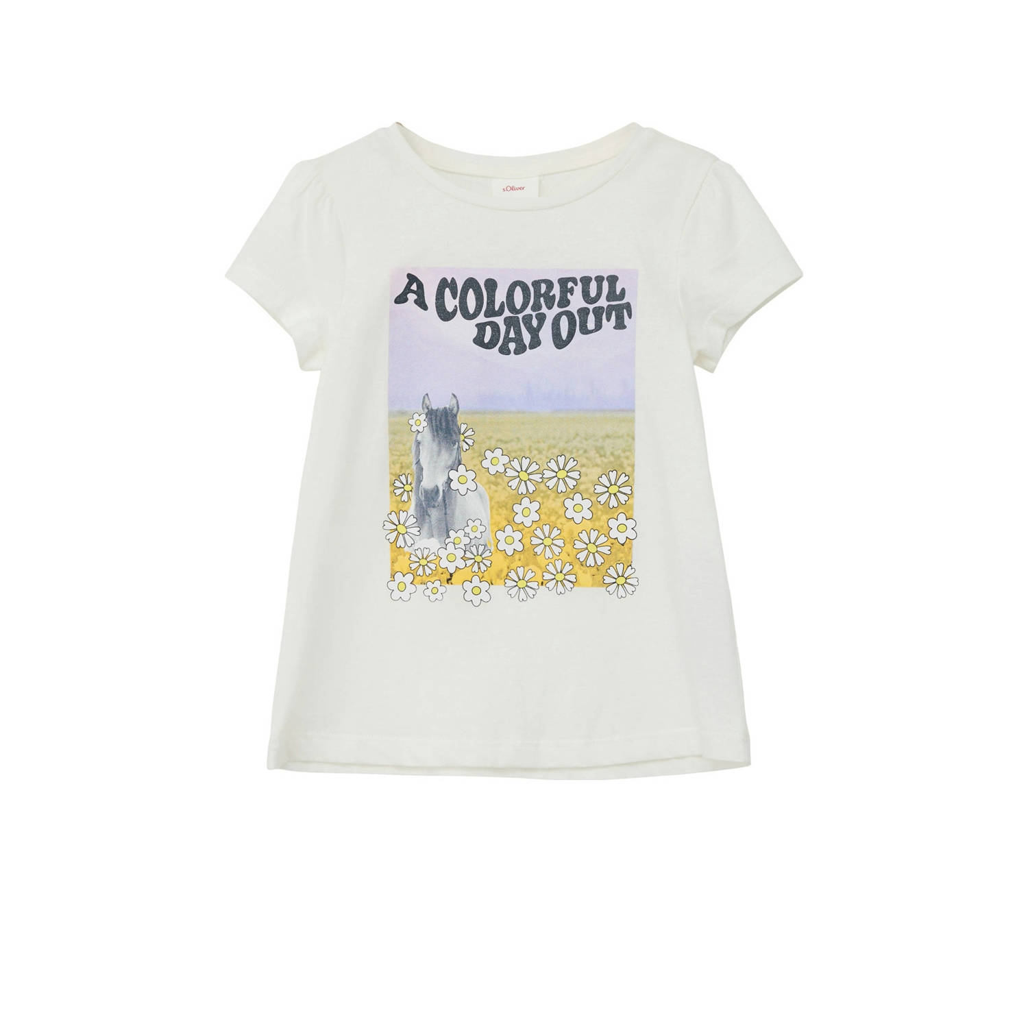 S.Oliver T-shirt met printopdruk wit Meisjes Katoen Ronde hals Printopdruk 128 134