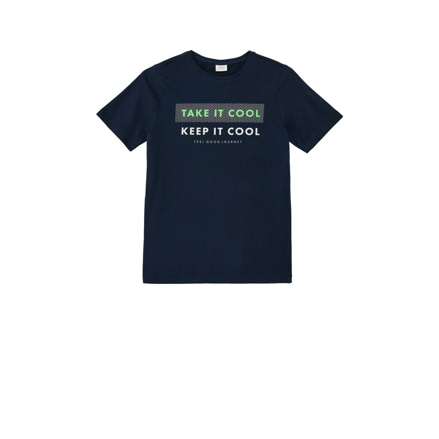 S.Oliver T-shirt met printopdruk donkerblauw Jongens Katoen Ronde hals 140