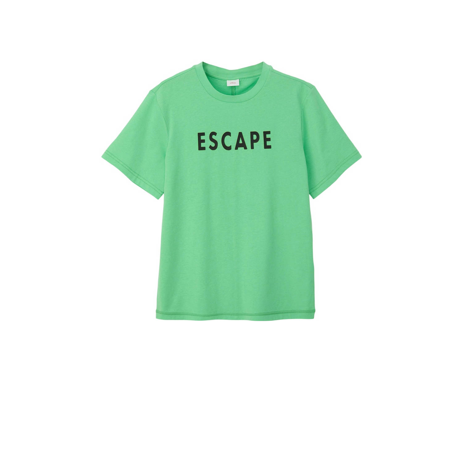 S.Oliver T-shirt met tekst groen donkerblauw Jongens Katoen Ronde hals 134 140