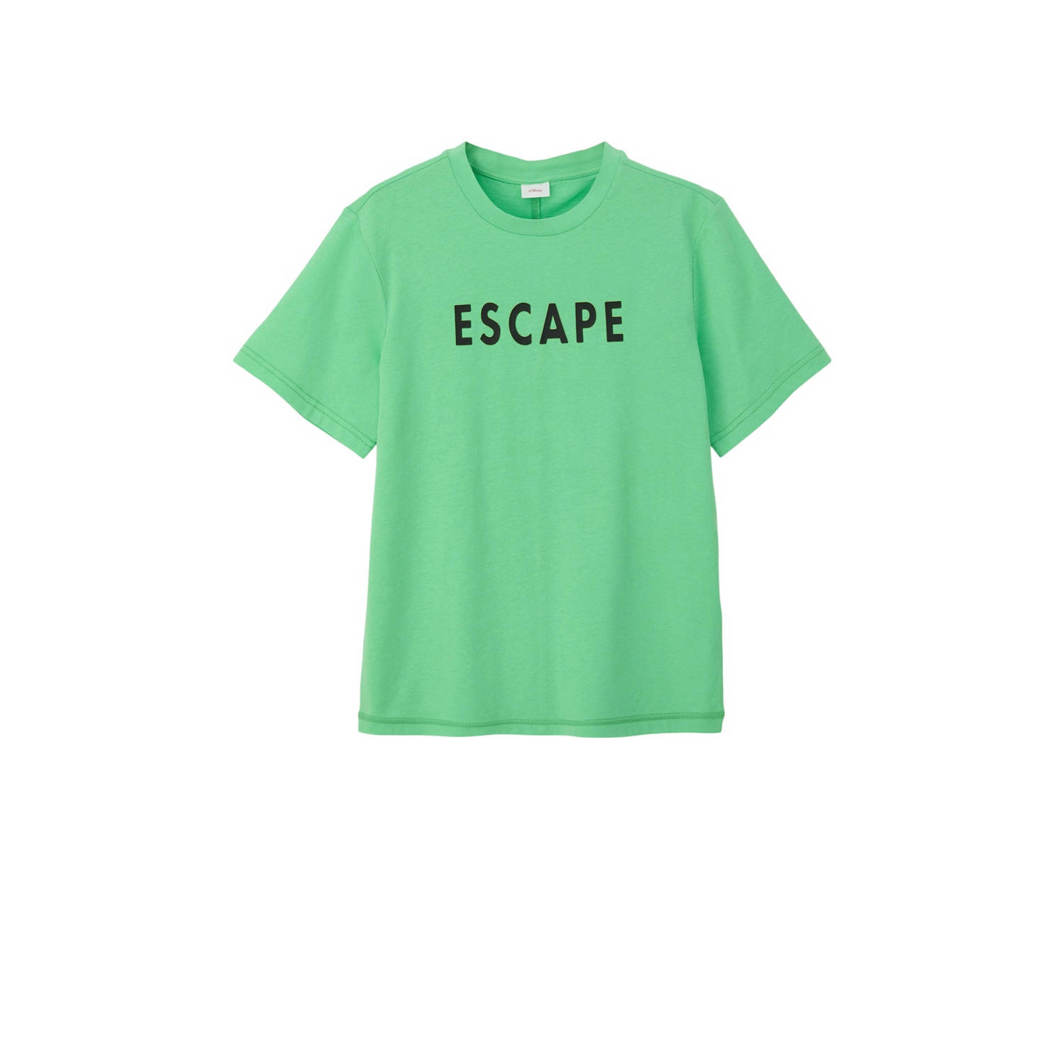 S.Oliver T-shirt met tekst groen donkerblauw Jongens Katoen Ronde hals 140