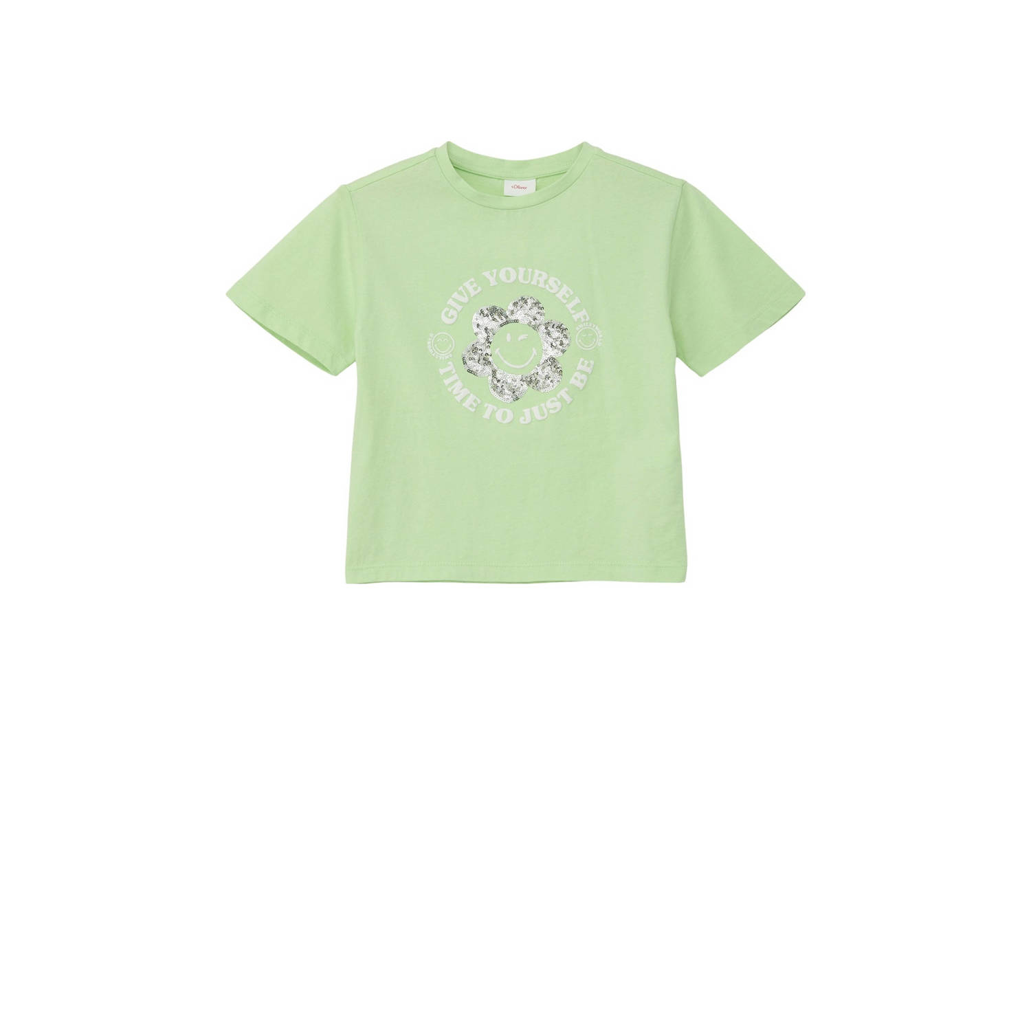 S.Oliver T-shirt met printopdruk groen Meisjes Katoen Ronde hals Printopdruk 104 110