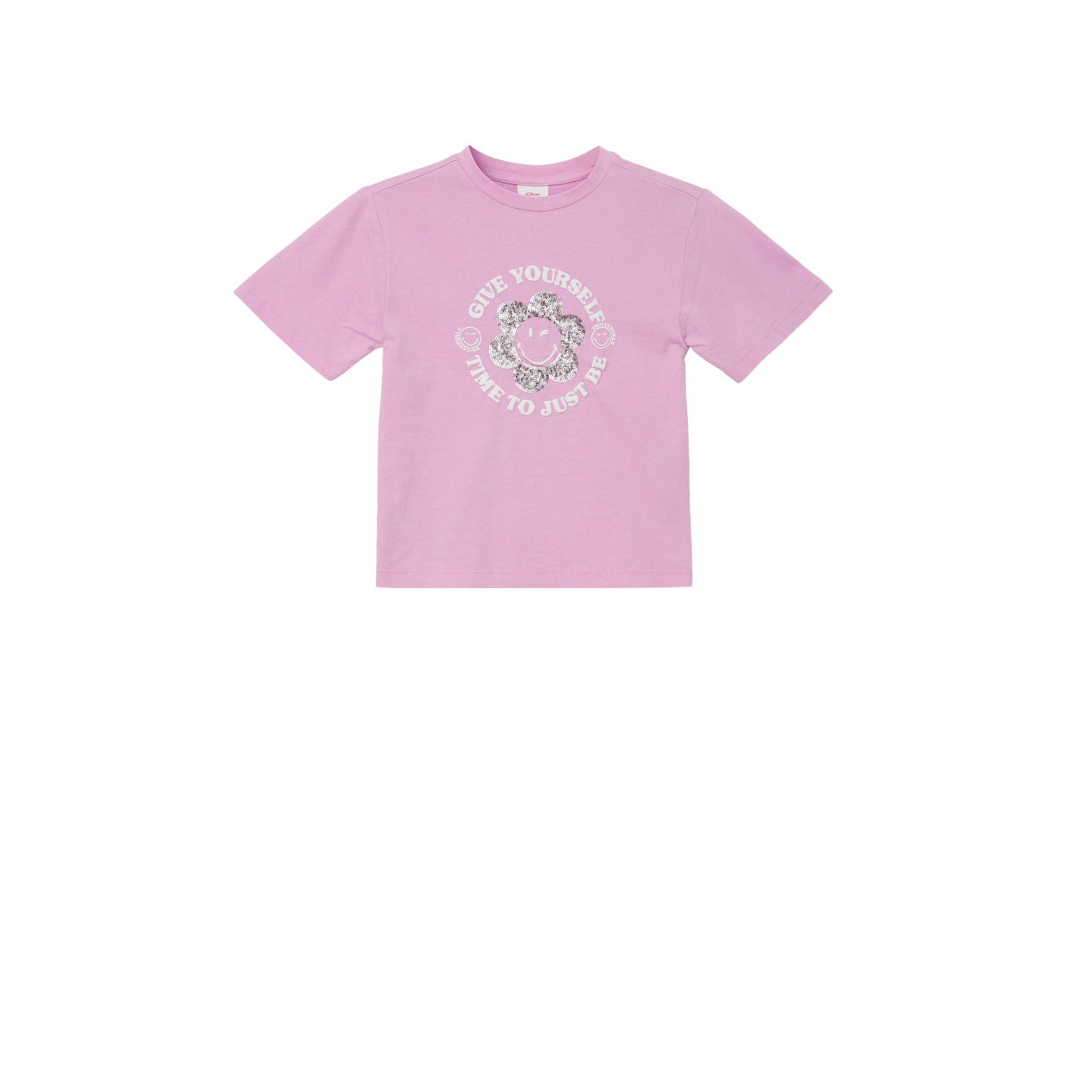 S.Oliver T-shirt met printopdruk roze Meisjes Katoen Ronde hals Printopdruk 116 122