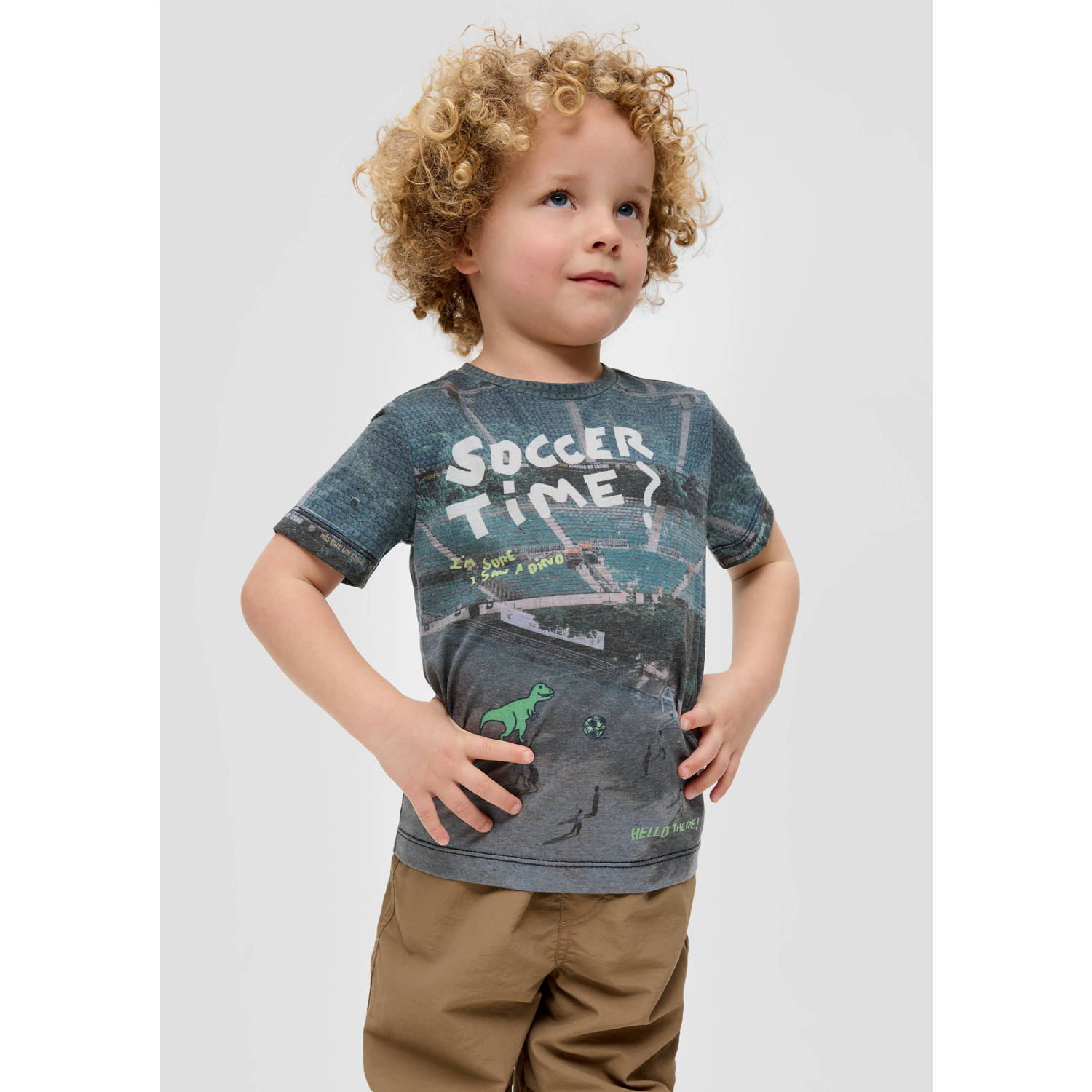 s.Oliver T-shirt met all over print grijsblauw