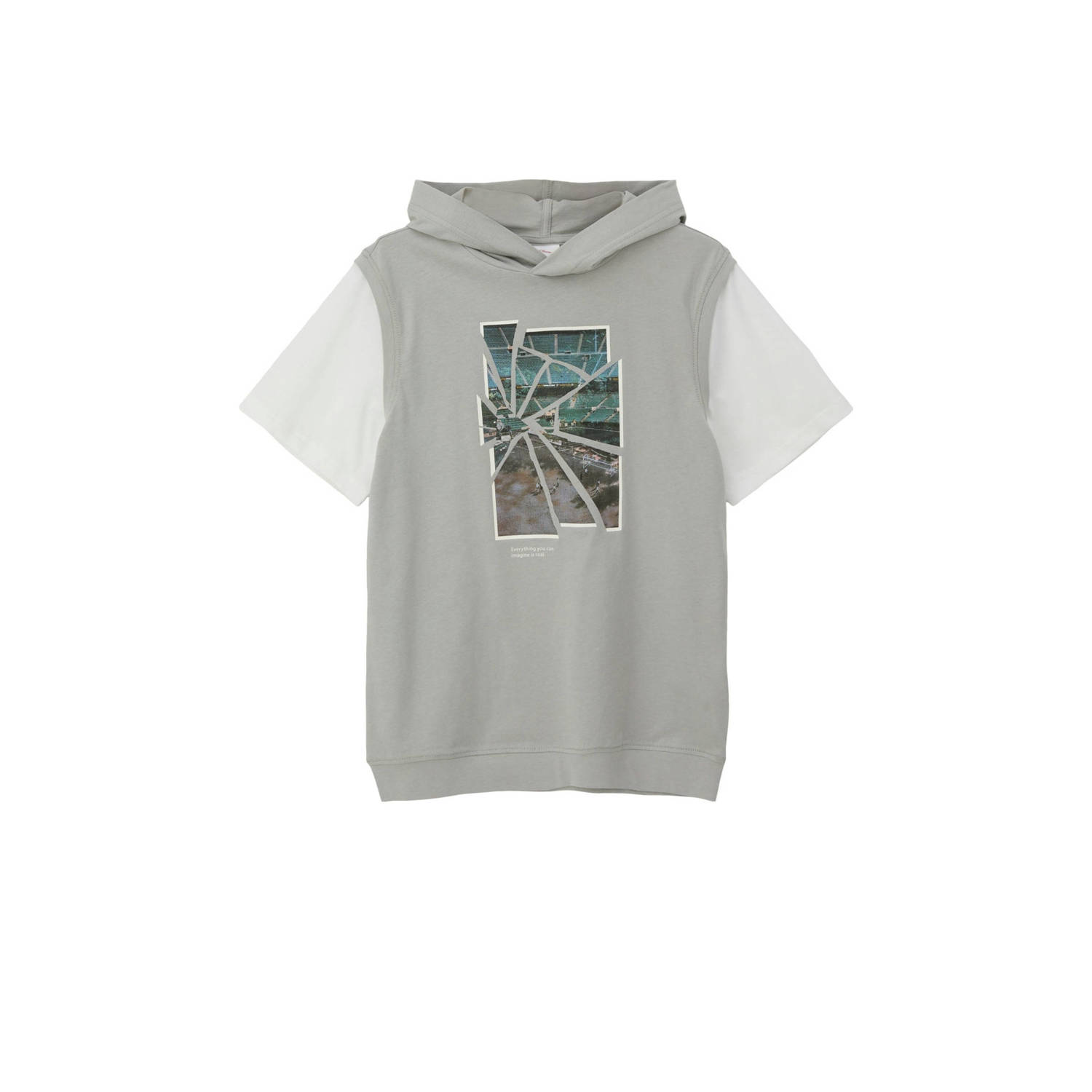 S.Oliver T-shirt met printopdruk grijs Jongens Katoen Capuchon Printopdruk 134 140