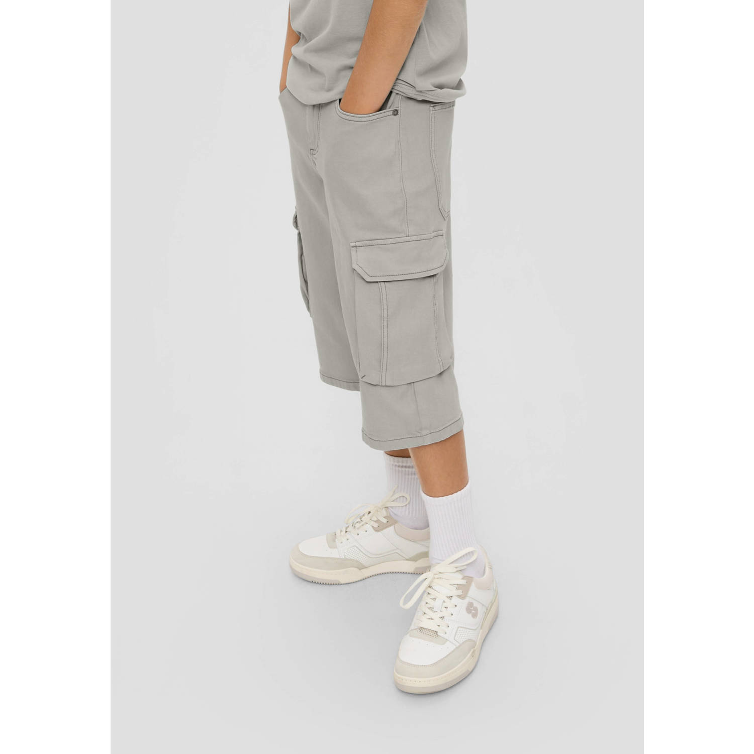s.Oliver high waist cargobroek lichtgrijs