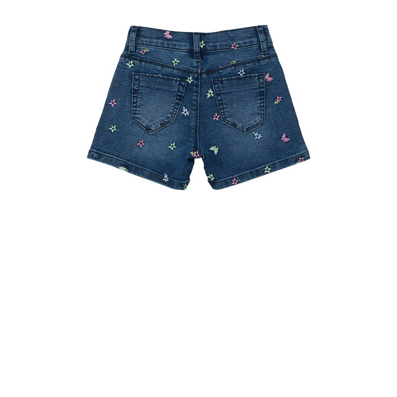 s.Oliver denim short met all over print en borduursels blauw