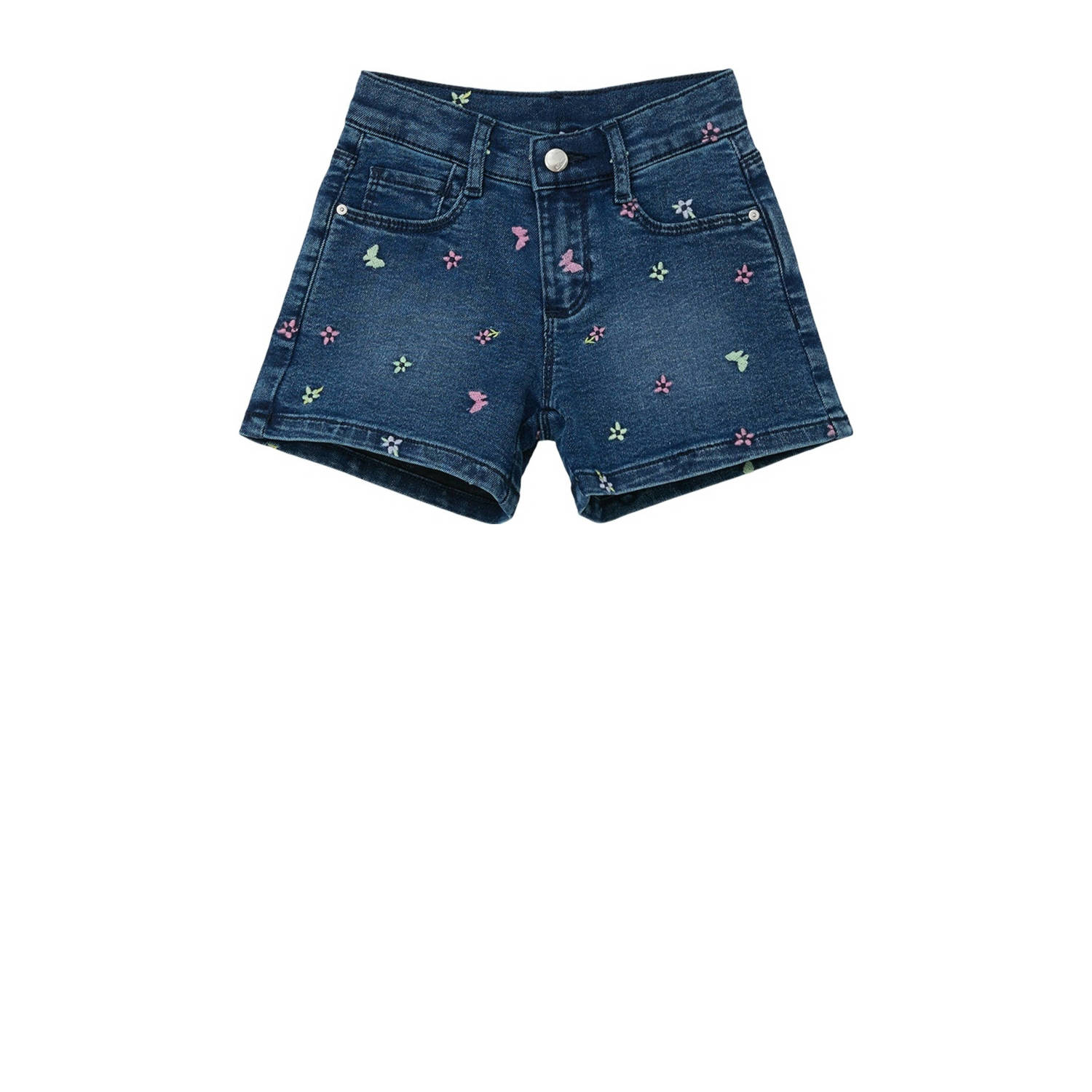 s.Oliver denim short met all over print en borduursels blauw