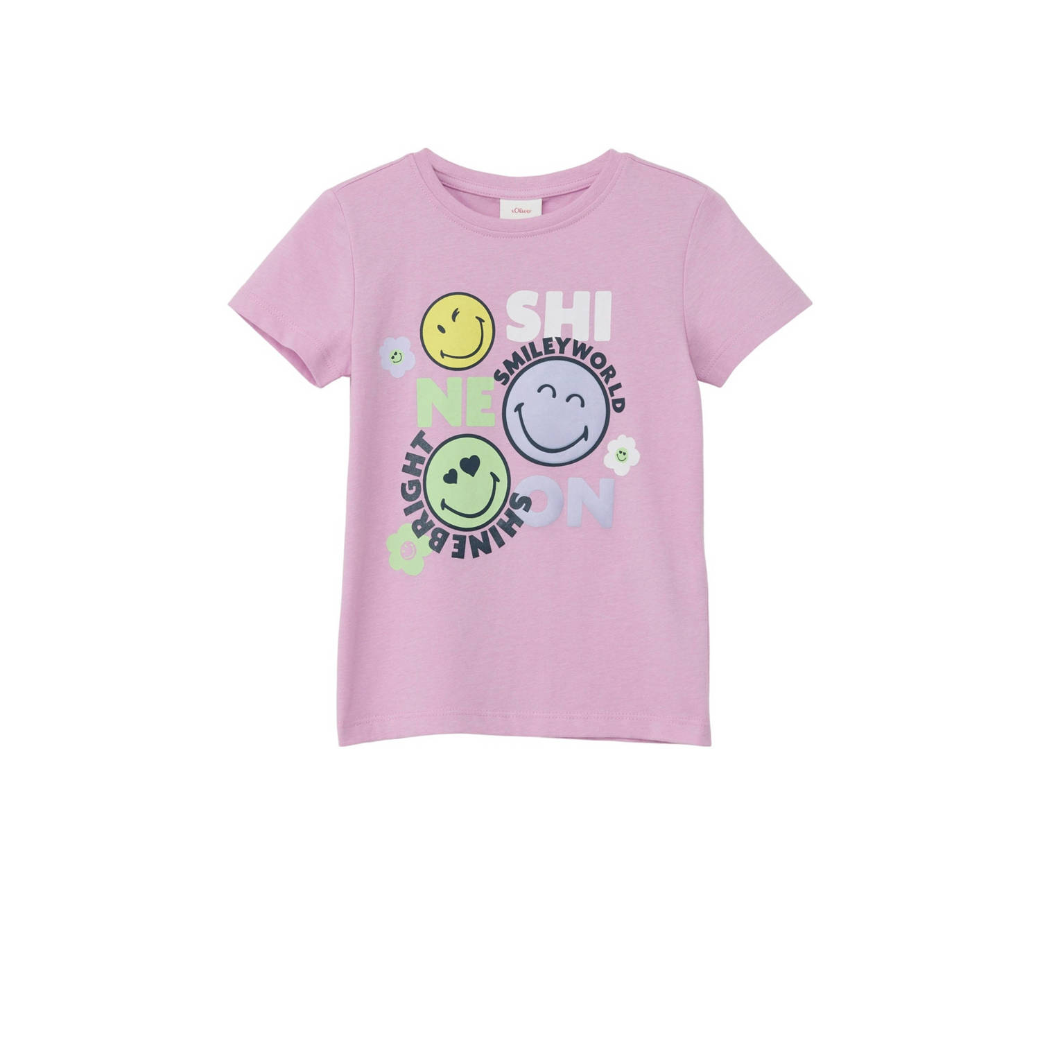 S.Oliver T-shirt met printopdruk roze Meisjes Katoen Ronde hals Printopdruk 104 110