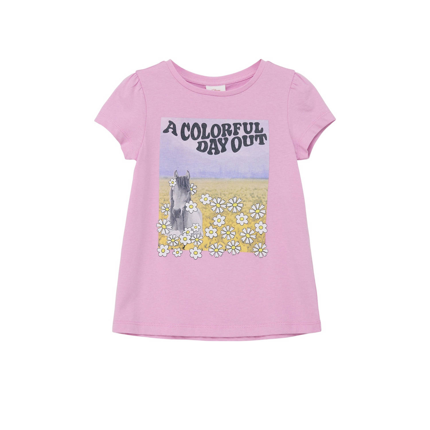 S.Oliver T-shirt met printopdruk roze Meisjes Katoen Ronde hals Printopdruk 128 134