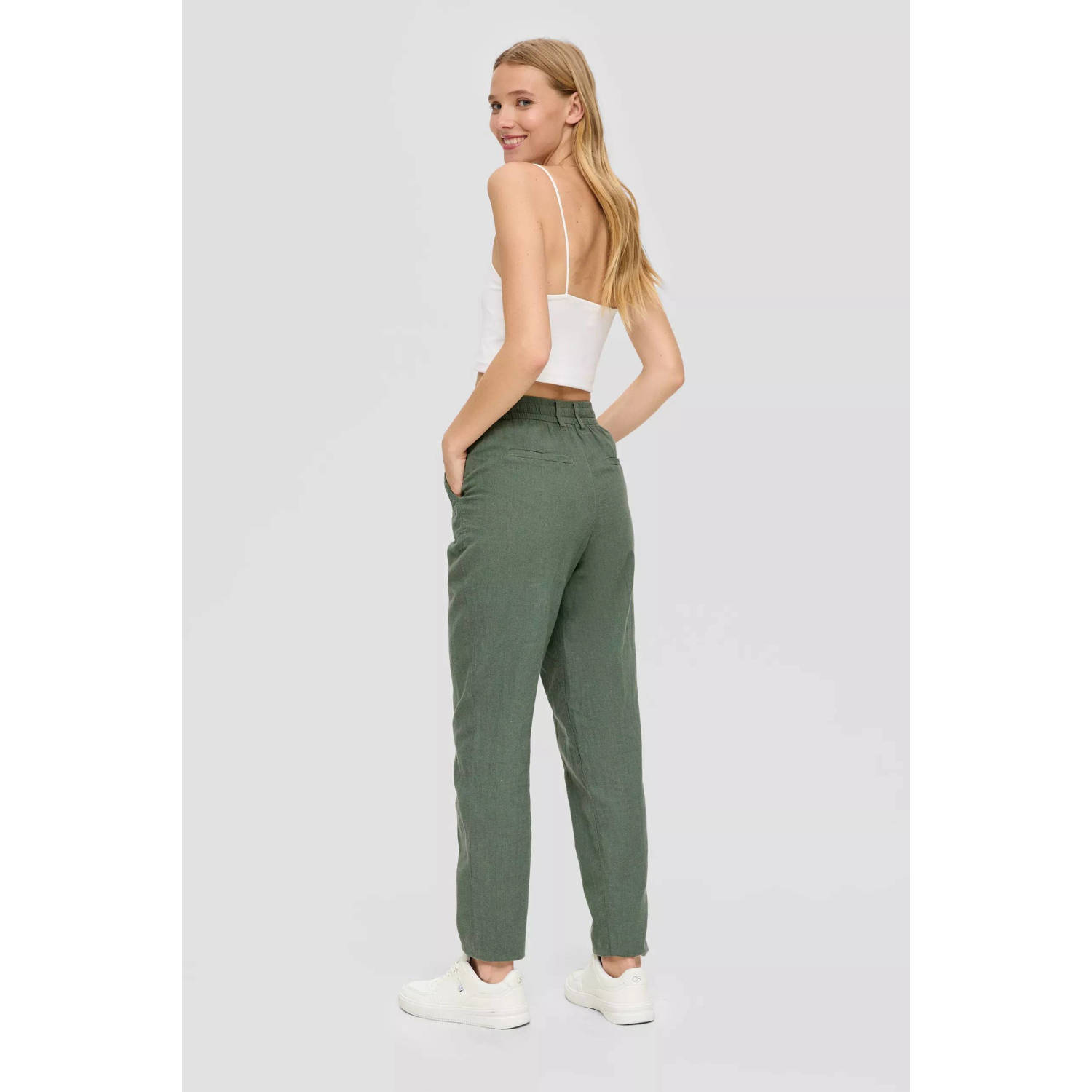 Q S by s.Oliver high waist tapered fit pantalon kaki