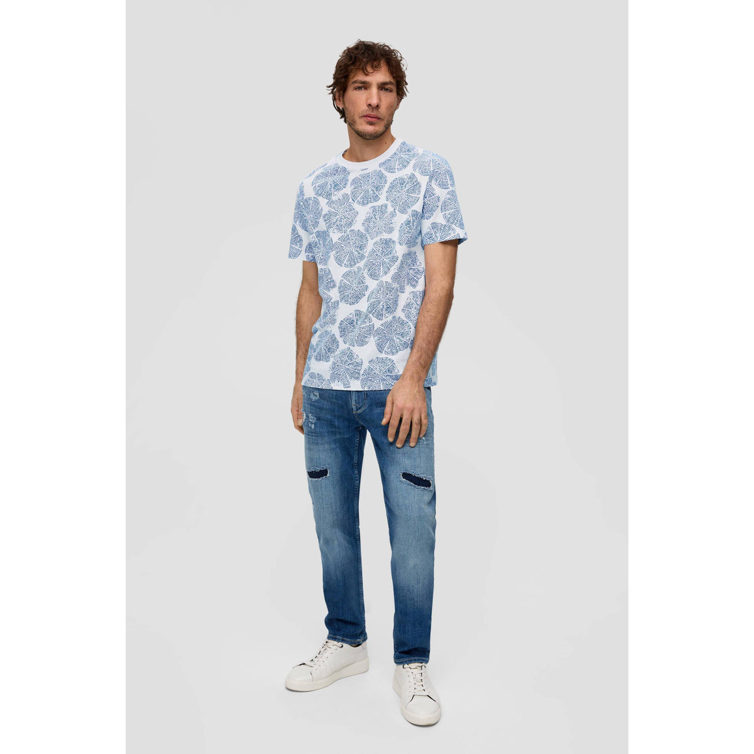 s.Oliver regular fit T-shirt met all over print lichtblauw