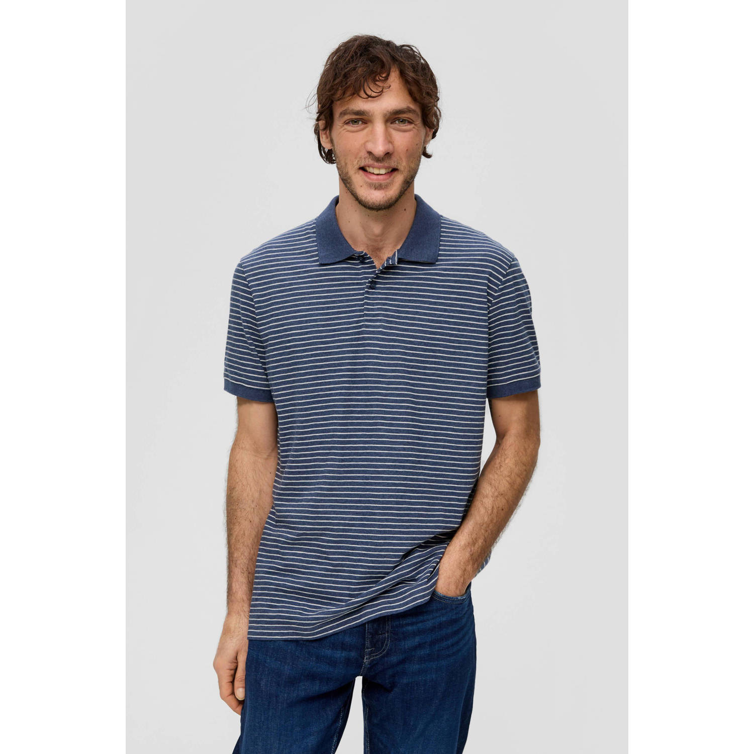 s.Oliver gestreepte regular fit polo blauw