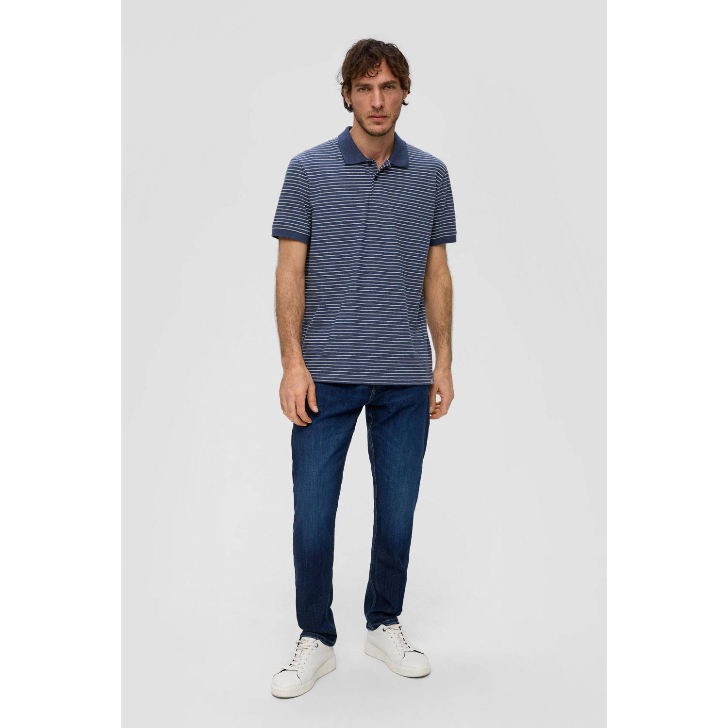 s.Oliver gestreepte regular fit polo blauw