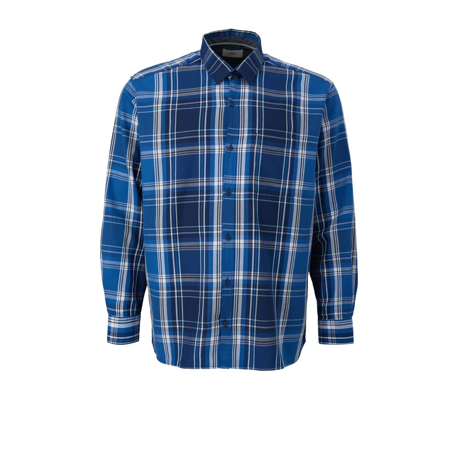 S.Oliver Big Size geruit regular fit overhemd Plus Size lichtblauw