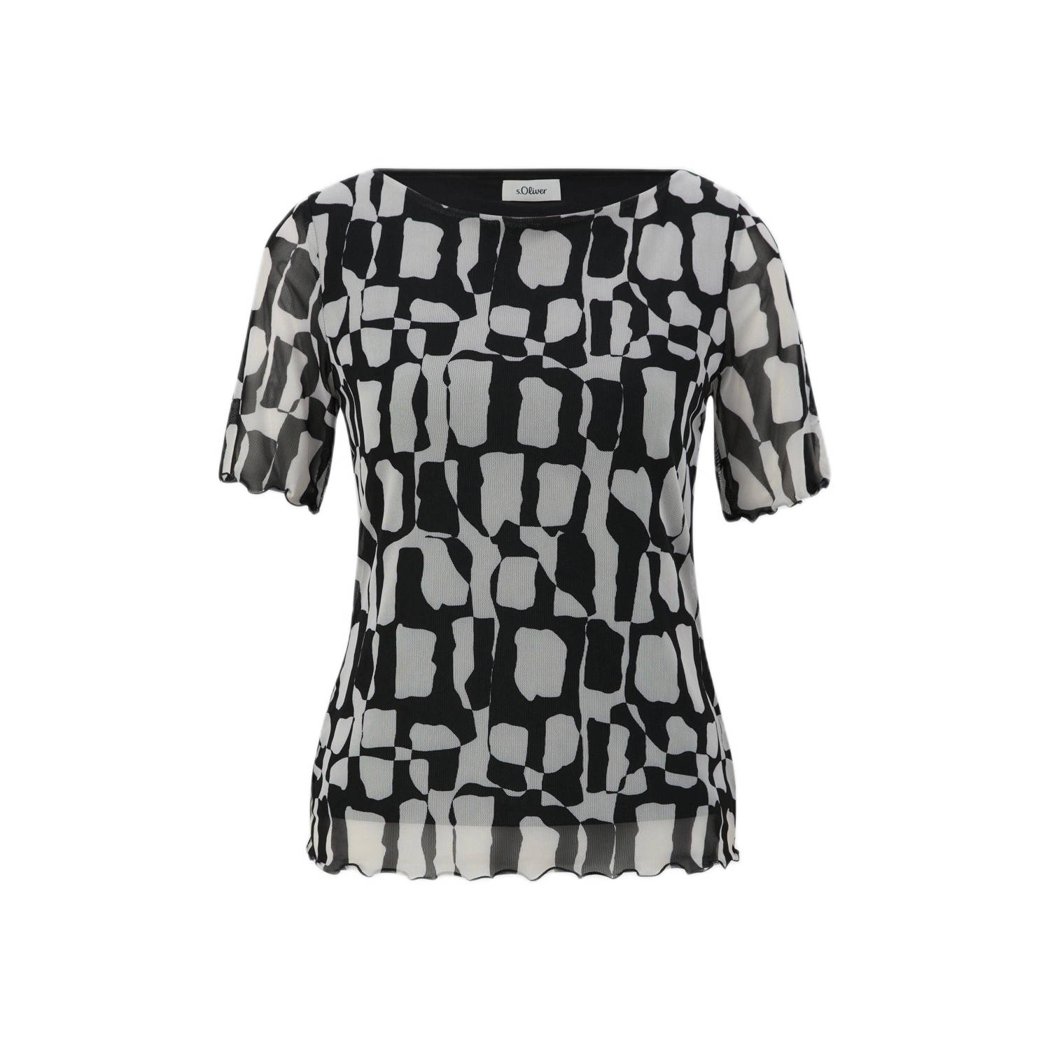 s.Oliver BLACK LABEL top met all over print en mesh zwart ecru