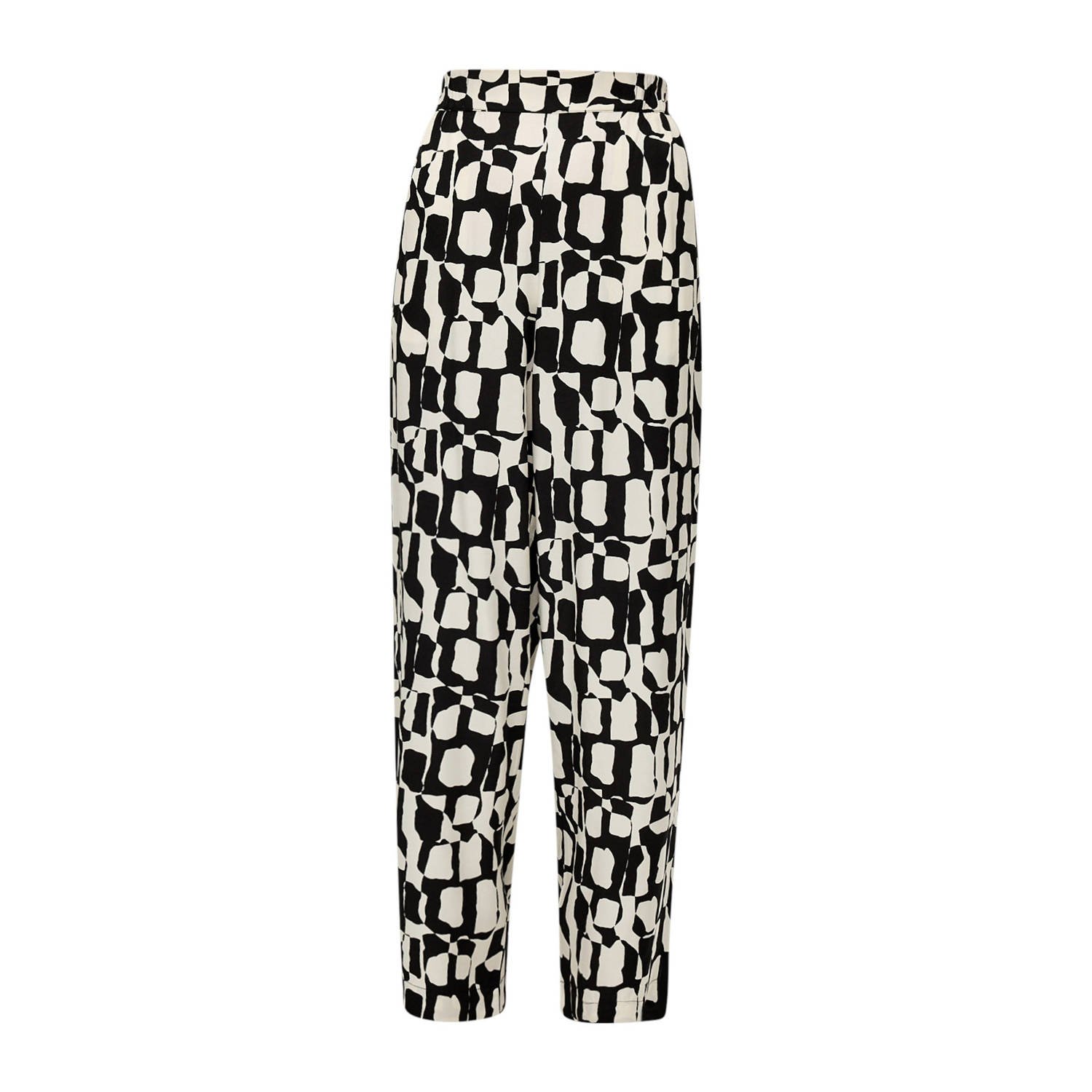 S.Oliver BLACK LABEL high waist straight fit broek met grafische print zwart gebroken wit