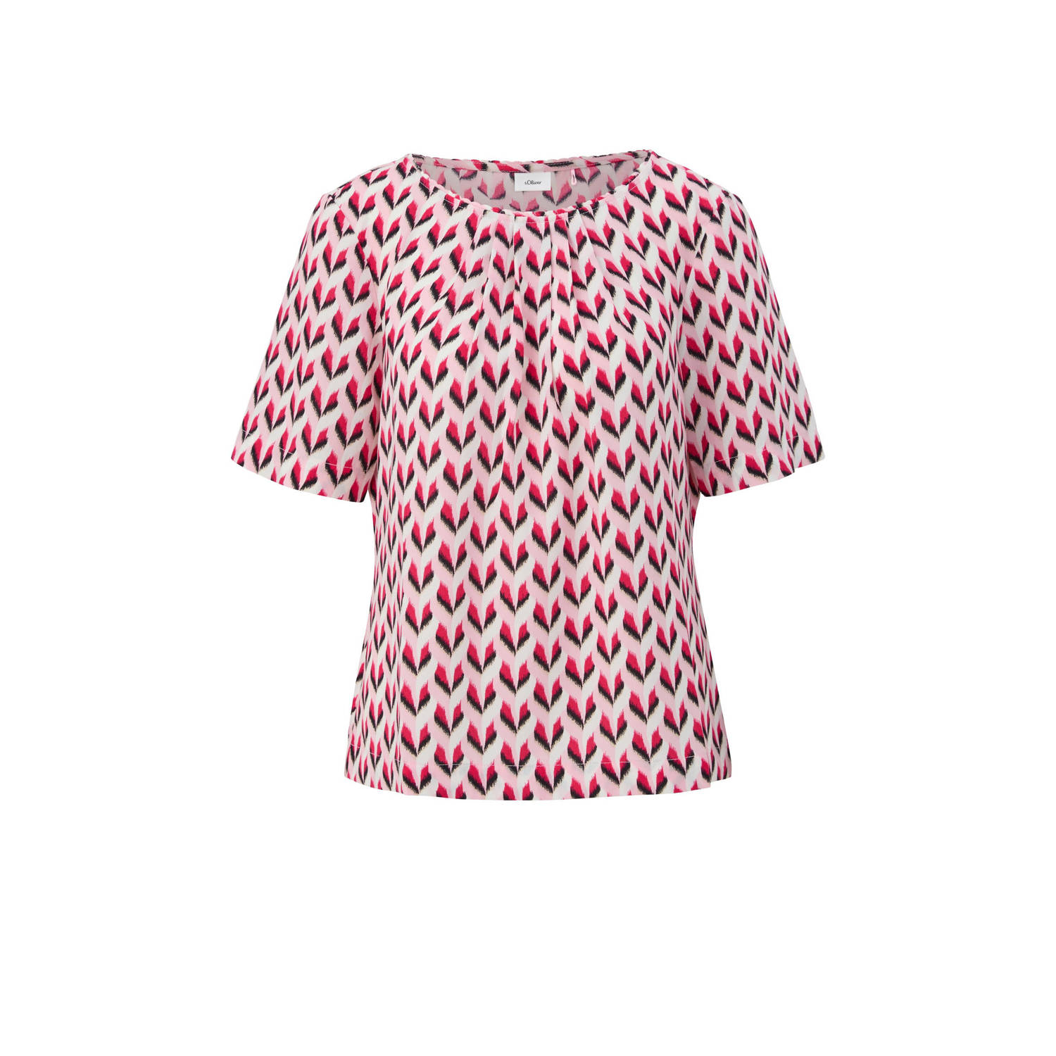 S.Oliver BLACK LABEL top met all over print en plooien roze