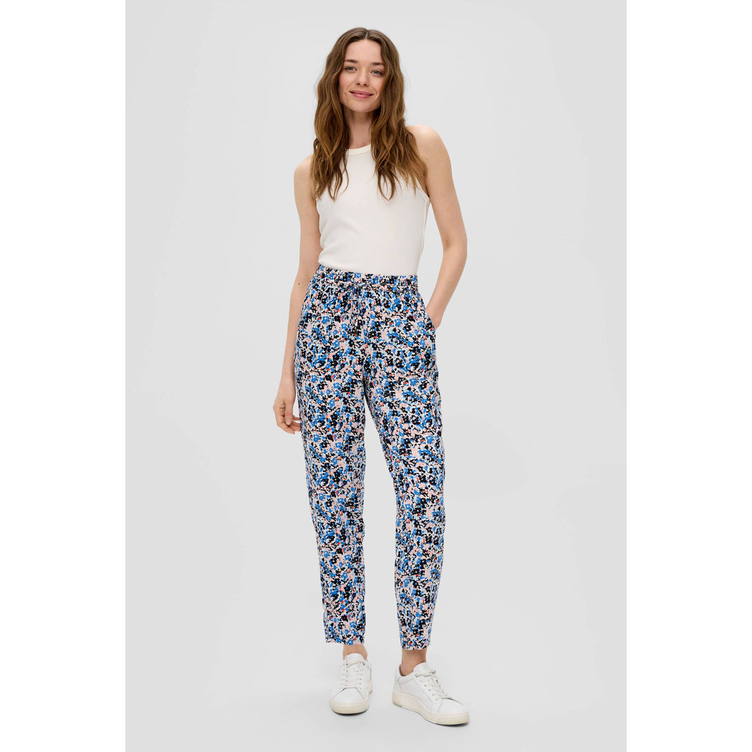 s.Oliver high waist tapered fit broek met all over print multi