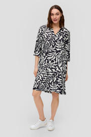 thumbnail: Donkerblauwe dames s.Oliver jurk van viscose met driekwart mouwen, V-hals en split