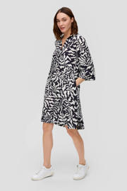 thumbnail: Donkerblauwe dames s.Oliver jurk van viscose met driekwart mouwen, V-hals en split