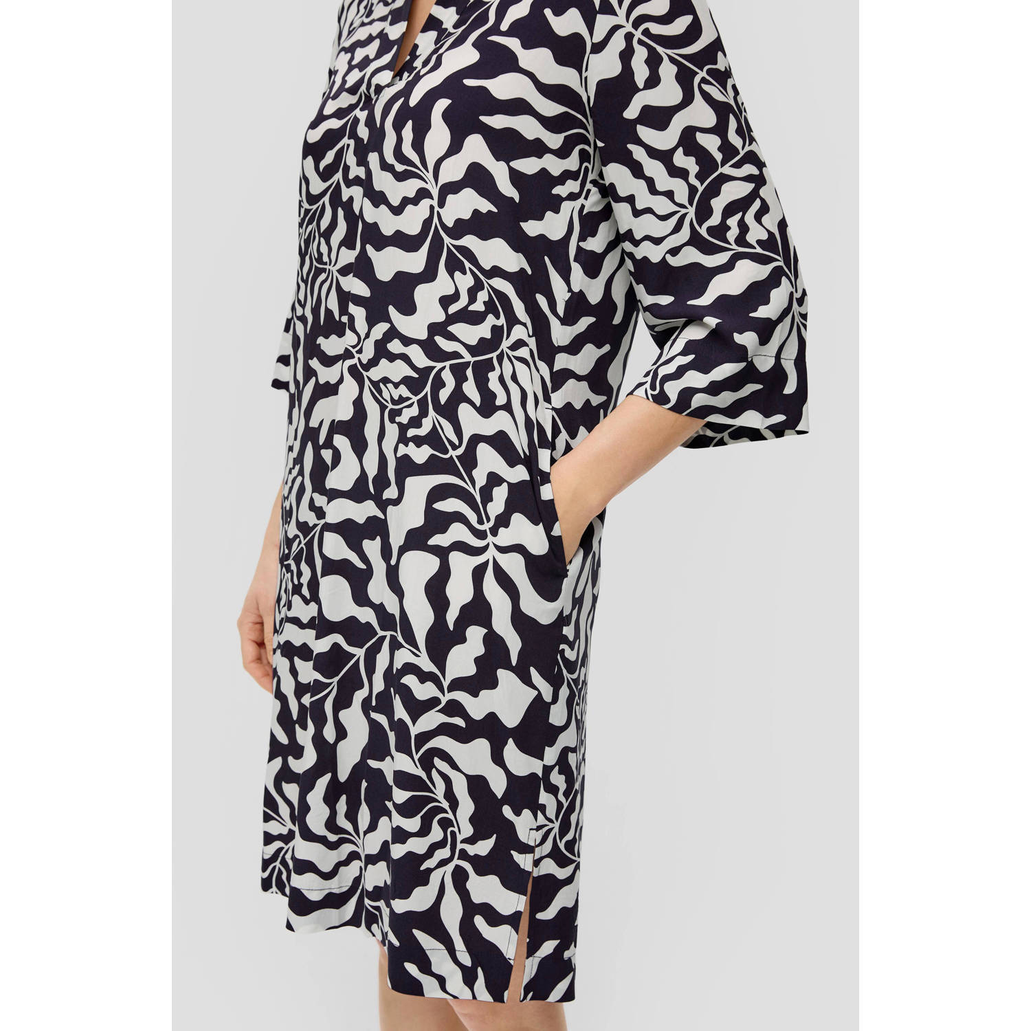 S.Oliver jurk met all over print donkerblauw ecru