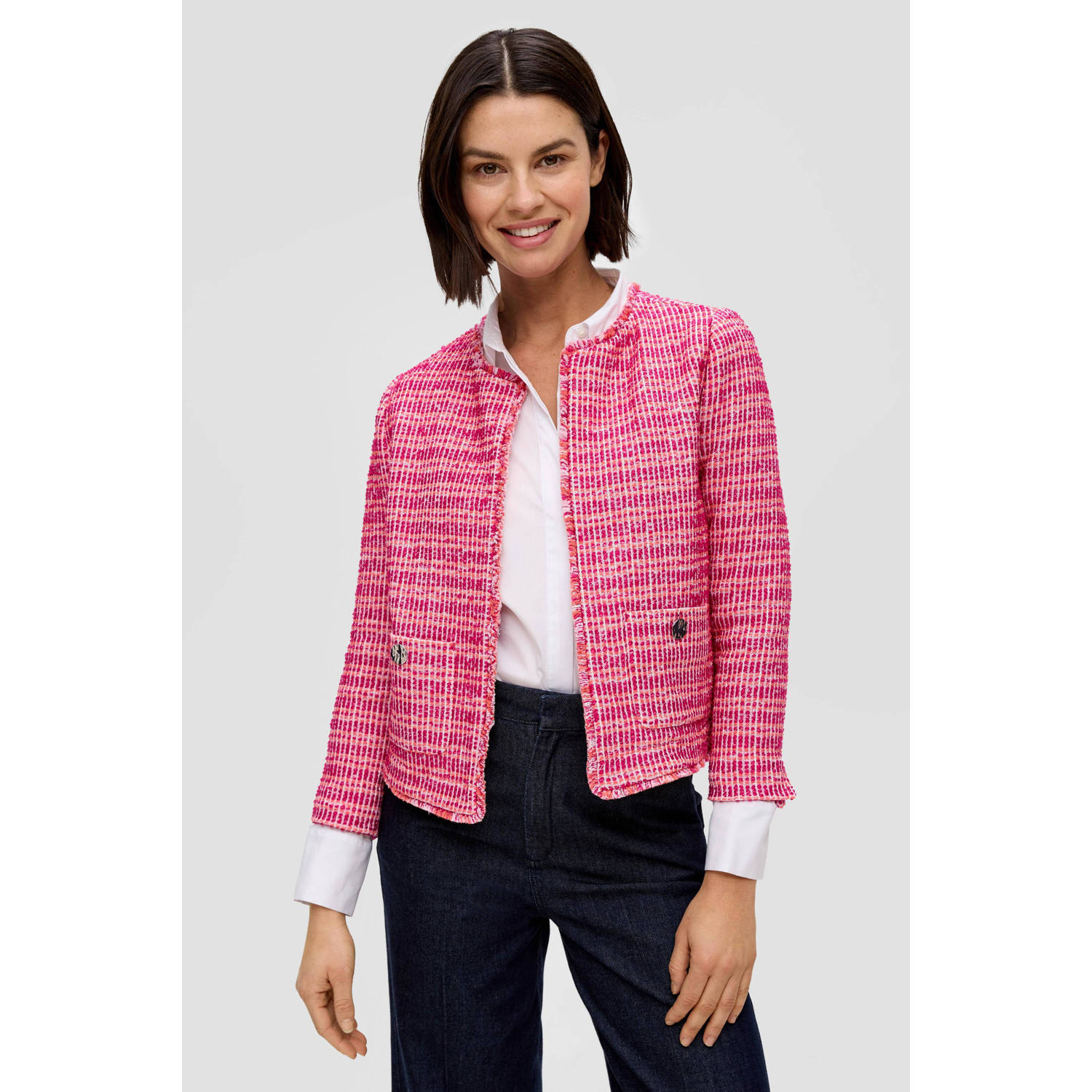 s.Oliver BLACK LABEL gestreepte tweed jasje roze
