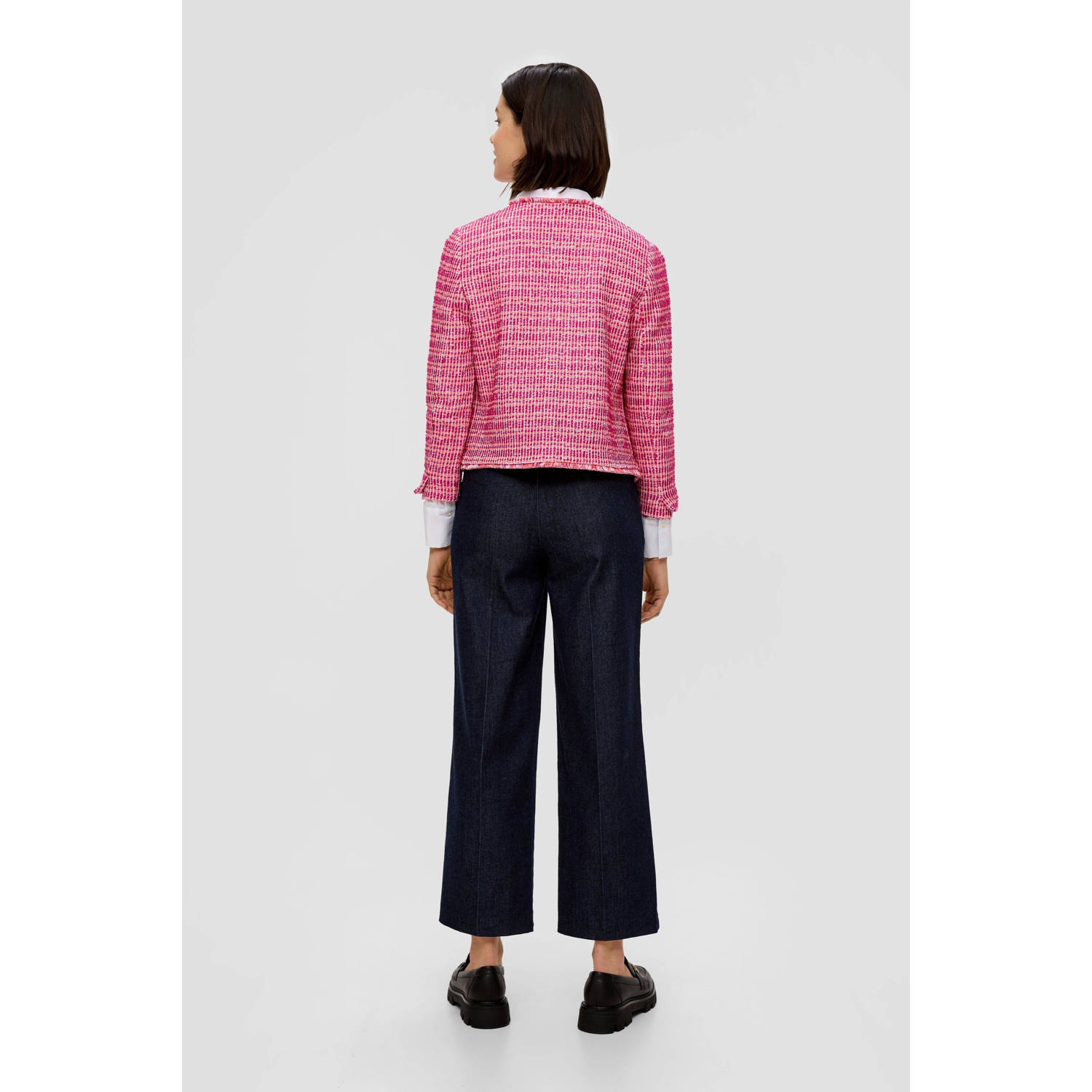 s.Oliver BLACK LABEL gestreepte tweed jasje roze