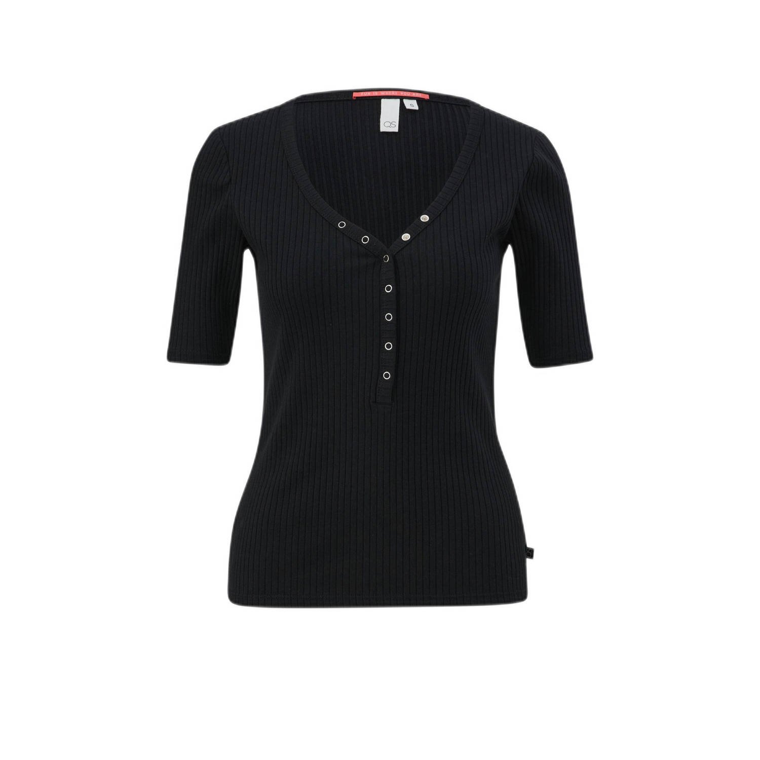 Q S by s.Oliver ribgebreide top zwart