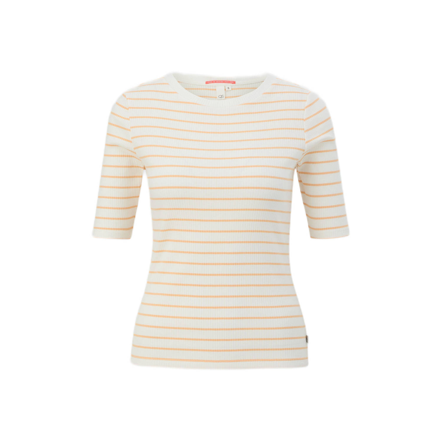 Q S by s.Oliver gestreept T-shirt ecru zalm