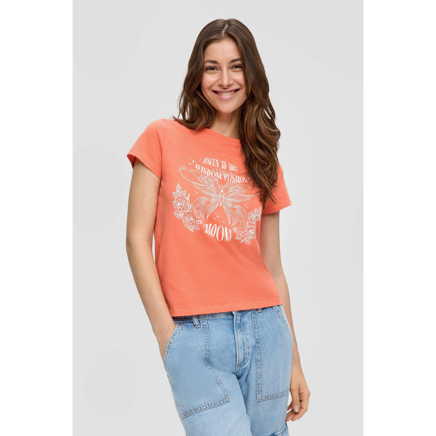 Q S by s.Oliver T-shirt met printopdruk oranje