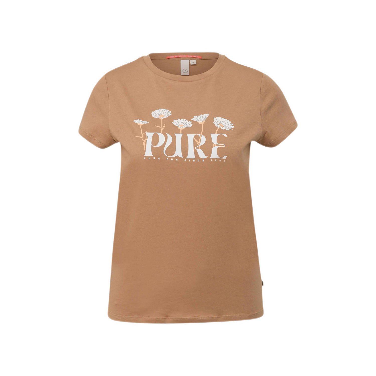 Q S by s.Oliver T-shirt met printopdruk camel ecru