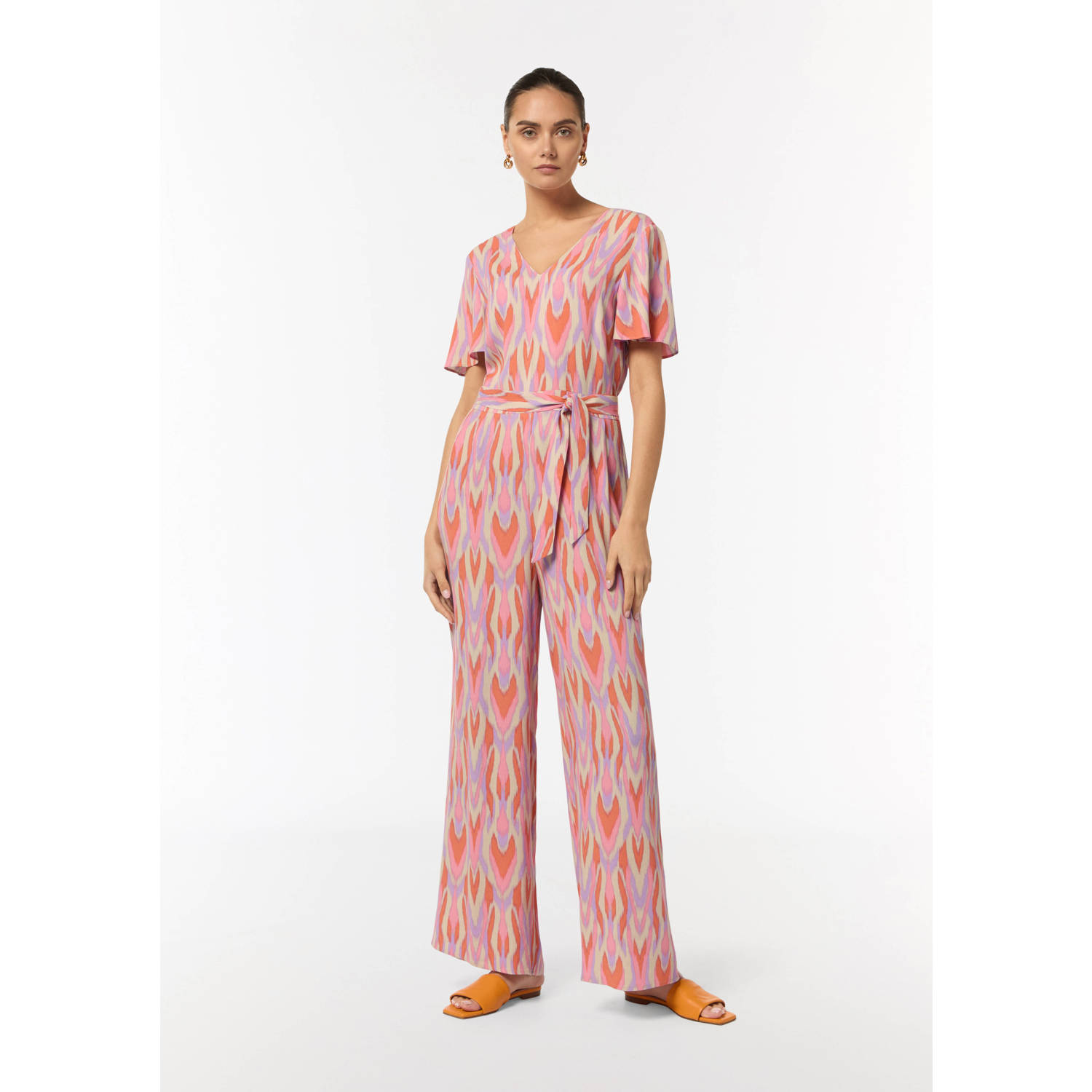 comma jumpsuit met all over print wit oranje lila