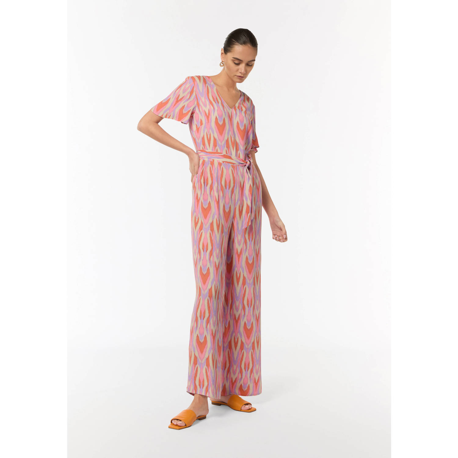 comma jumpsuit met all over print wit oranje lila