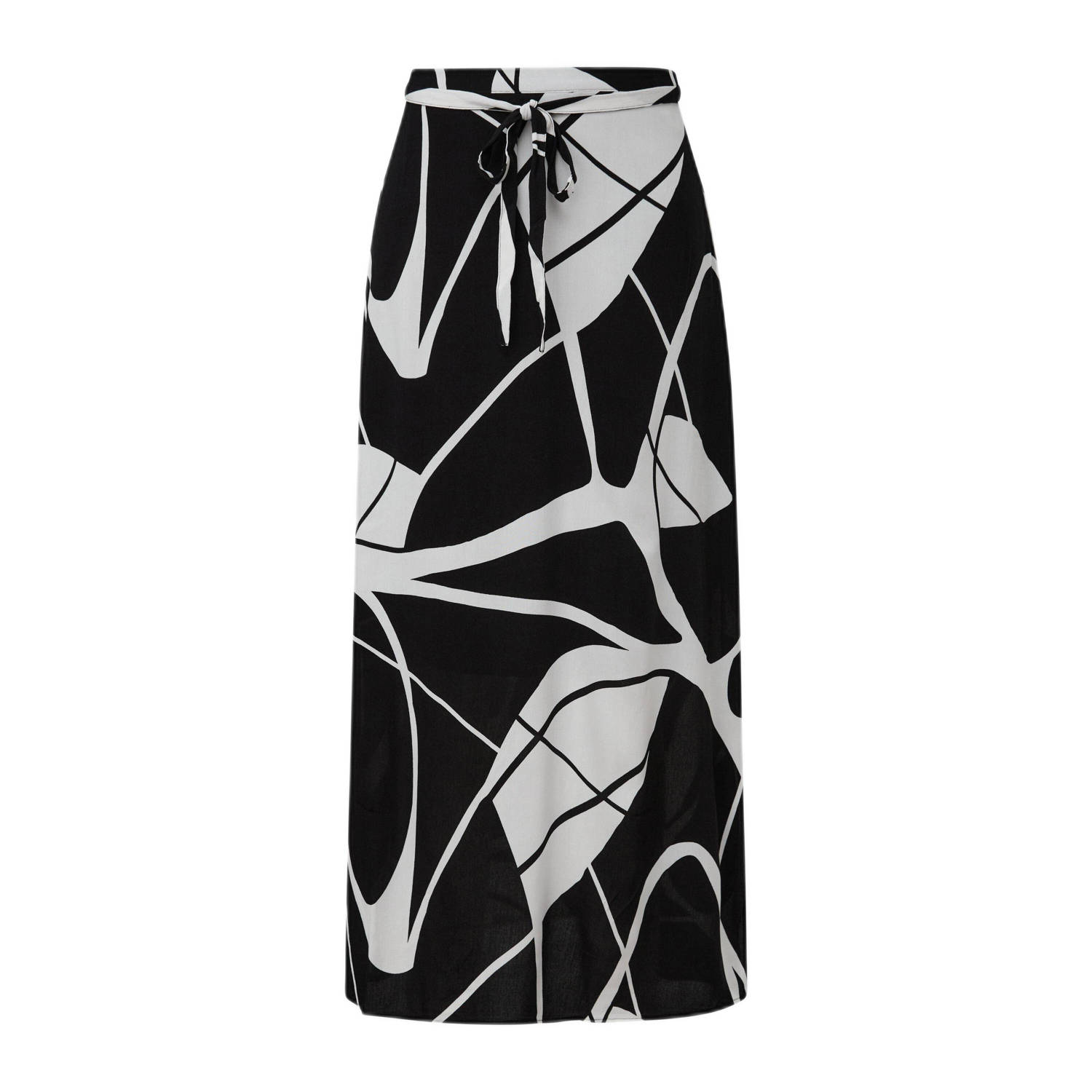 Comma midi rok met grafische print en ceintuur zwart wit