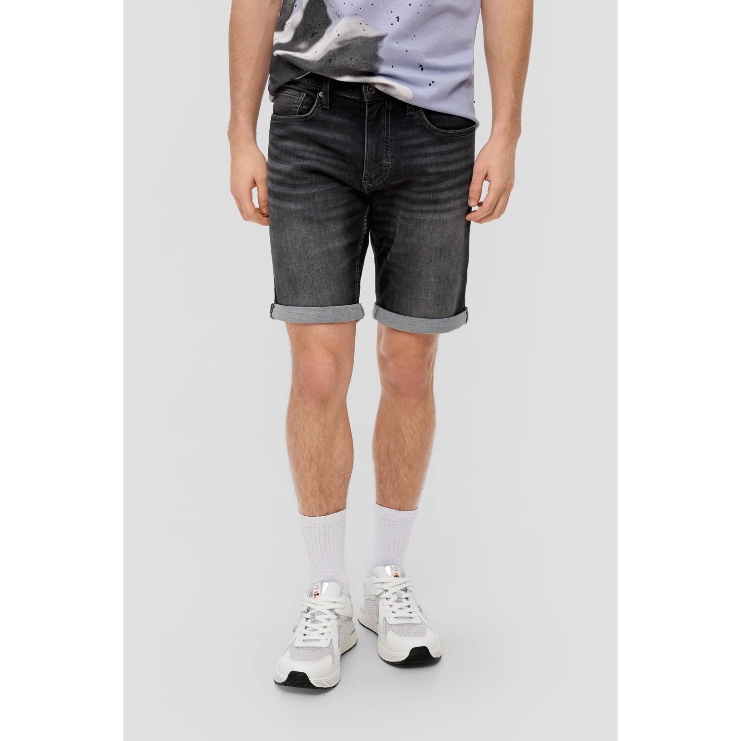 Q S by s.Oliver regular fit denim short donkergrijs