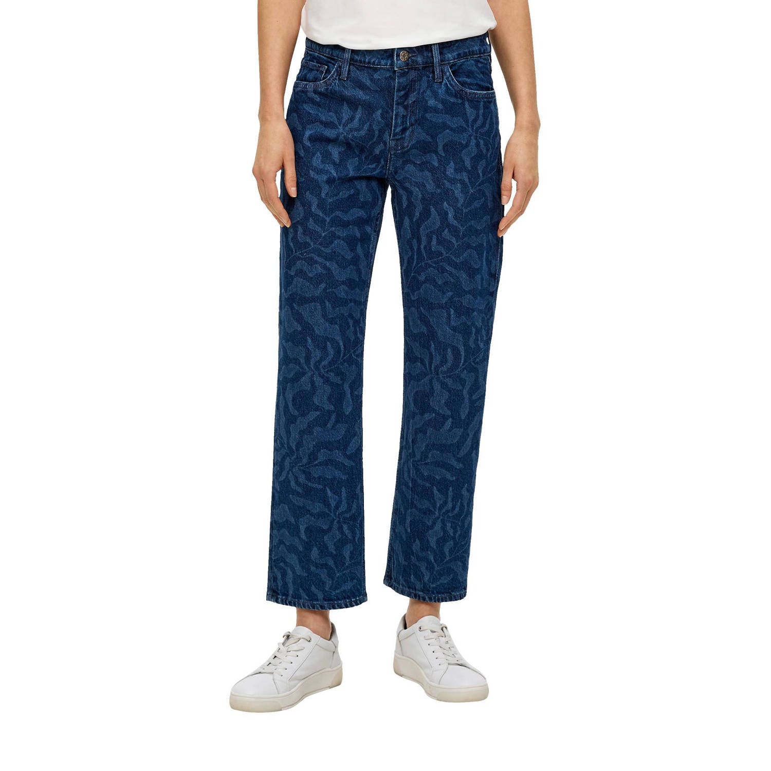 s.Oliver cropped regular jeans met all over print dark blue