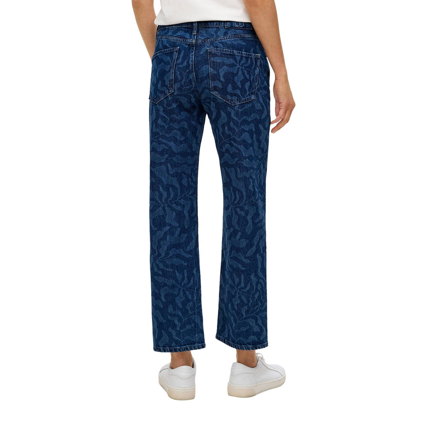 s.Oliver cropped regular jeans met all over print dark blue