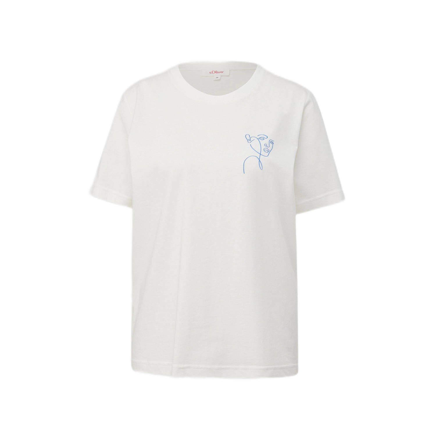 S.Oliver T-shirt met printopdruk ecru blauw