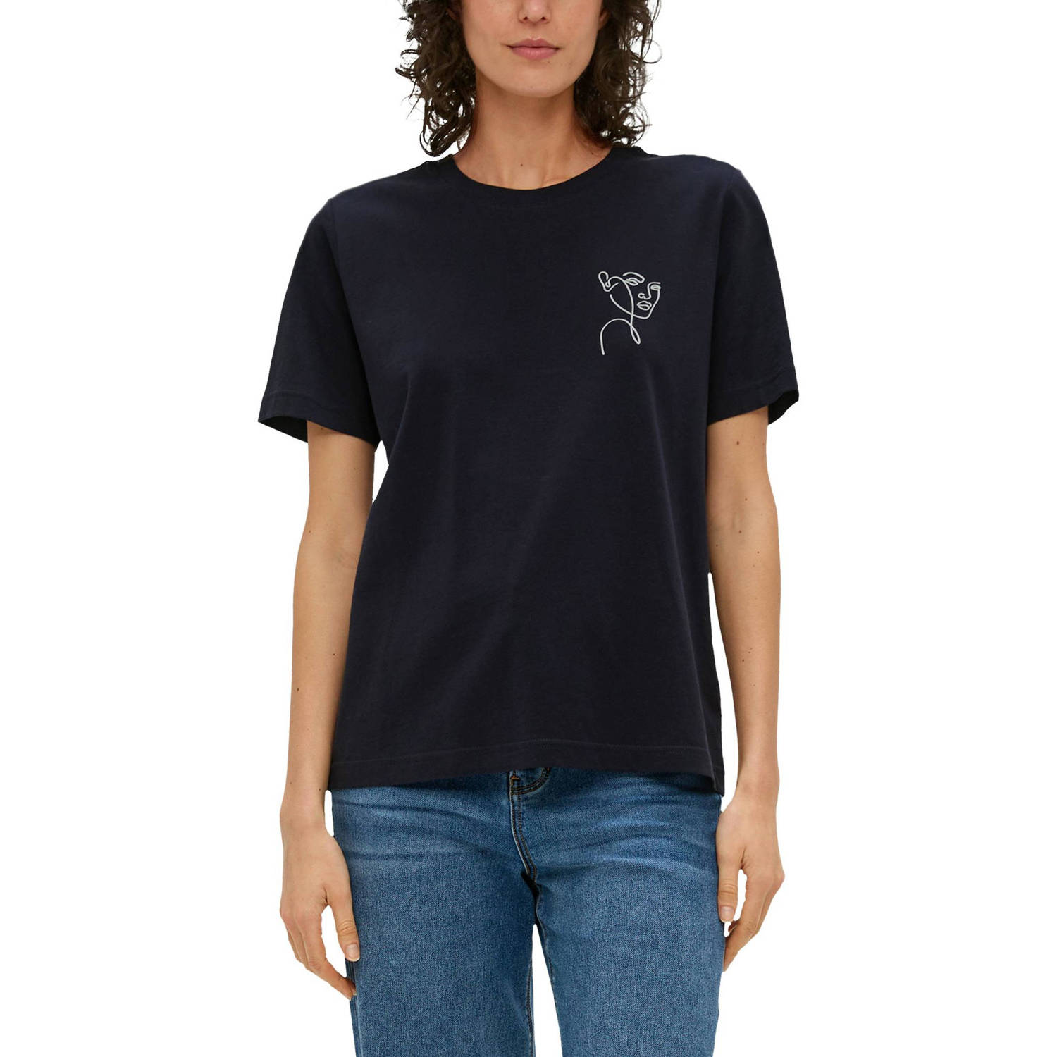 s.Oliver T-shirt met printopdruk marine wit