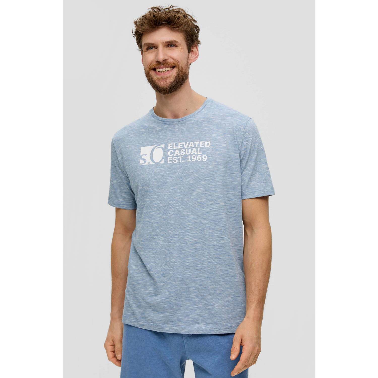 S.Oliver regular fit T-shirt met printopdruk lichtblauw