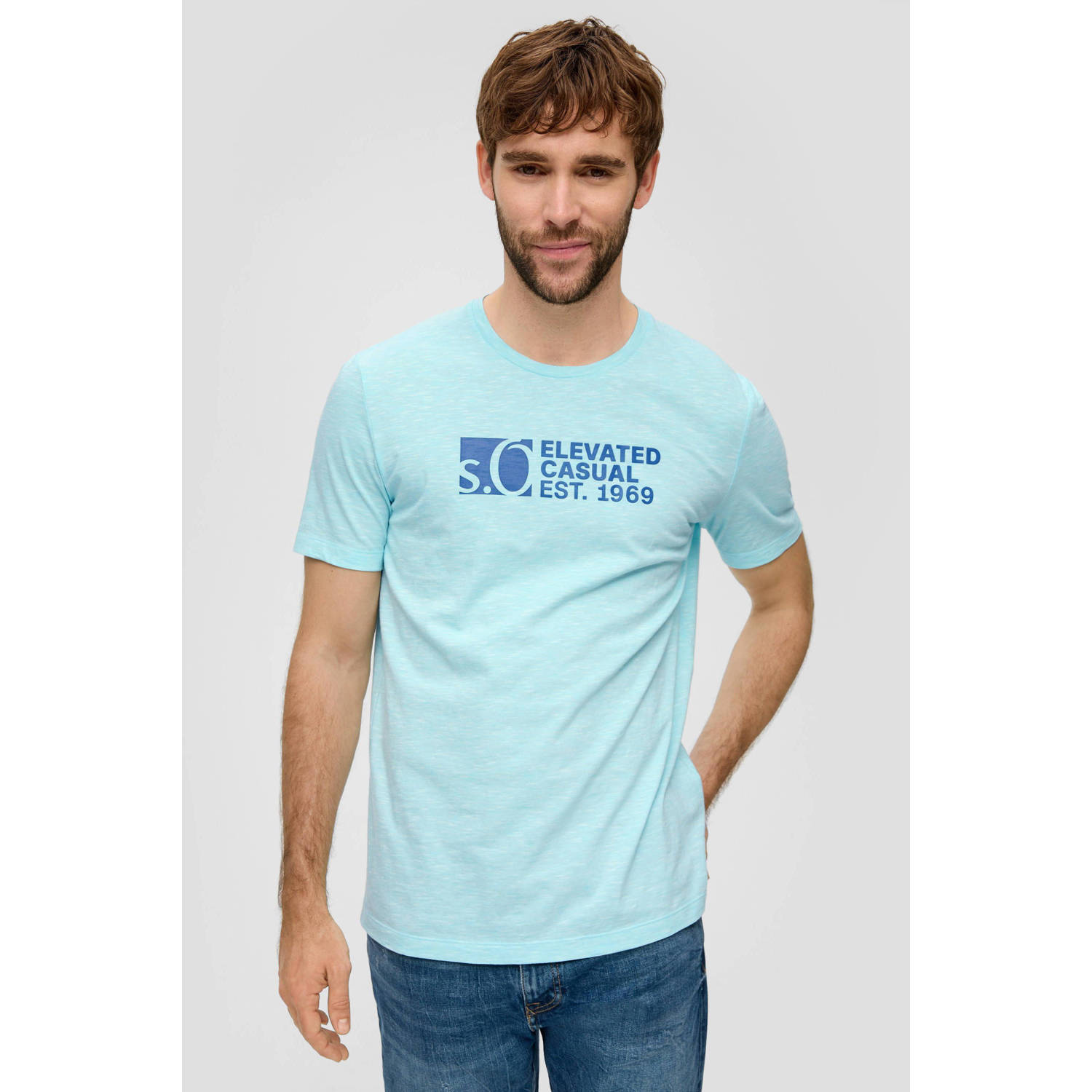 s.Oliver regular fit T-shirt met printopdruk turquoise