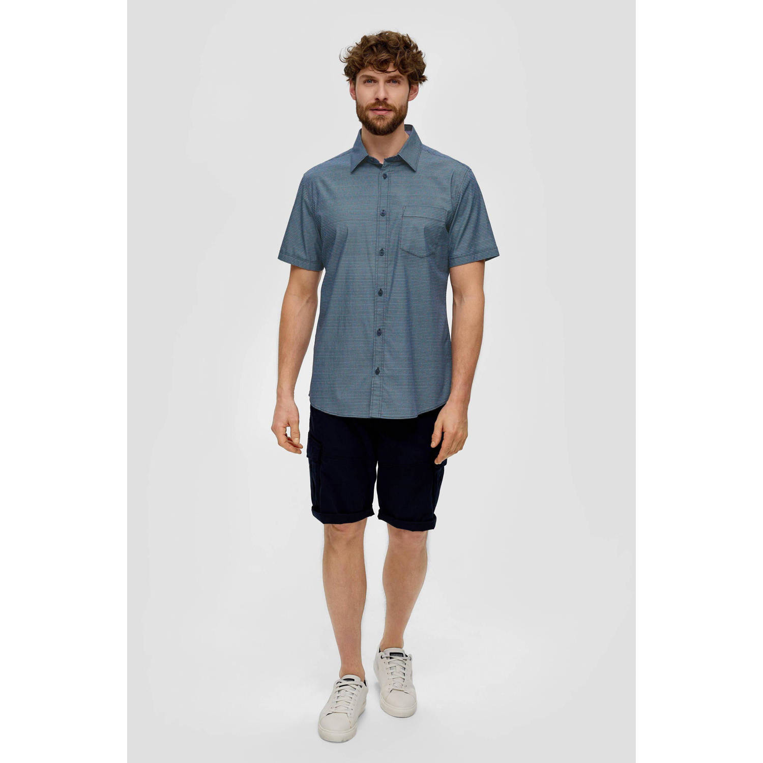 s.Oliver slim fit overhemd met all over print marine