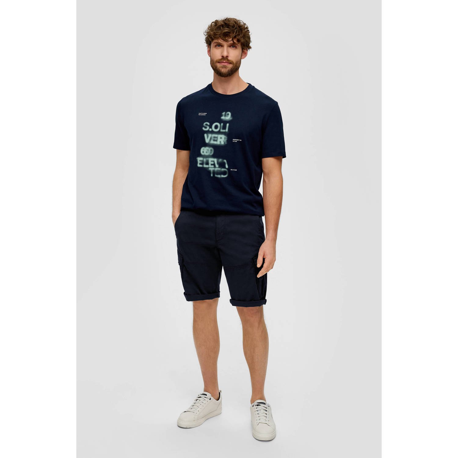 s.Oliver regular fit cargo short donkerblauw