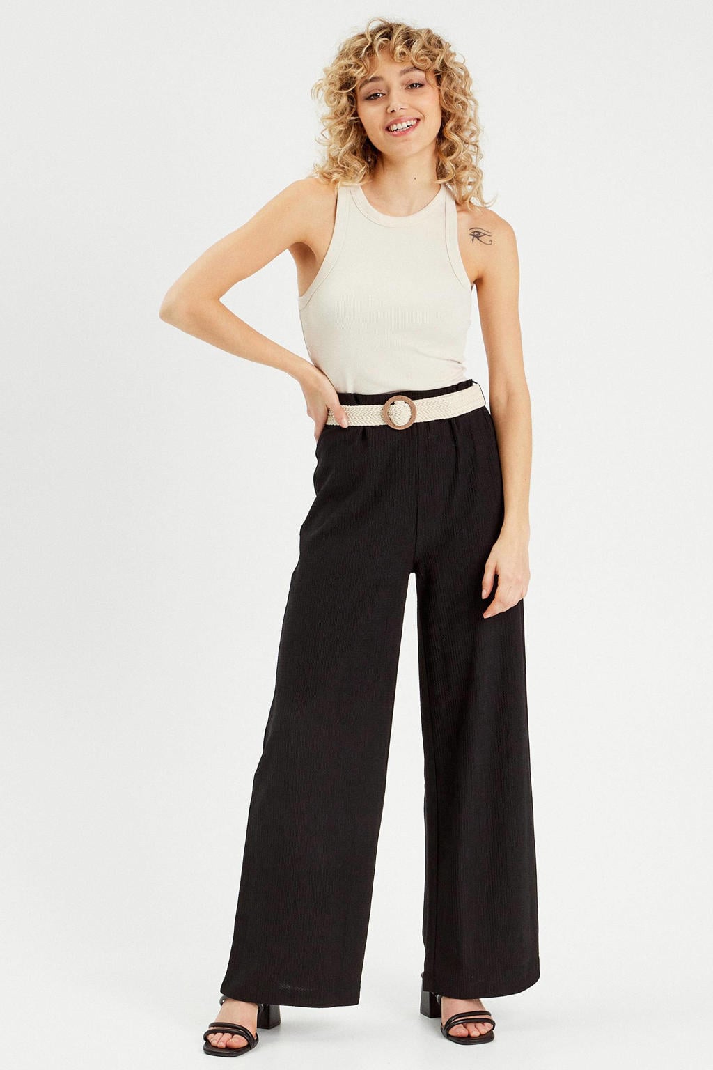 Zwarte dames Cache Cache broek van polyester met straight fit, high waist en effen