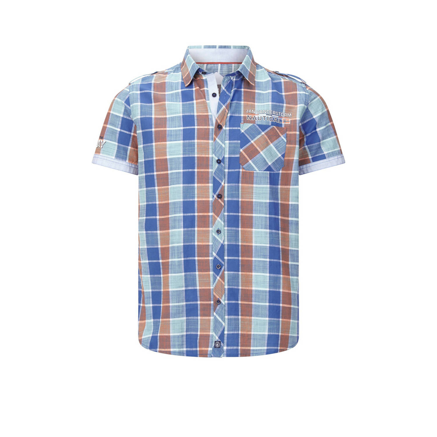 Jan Vanderstorm +FIT Collectie geruit loose fit overhemd MALMFINN Plus Size blauw
