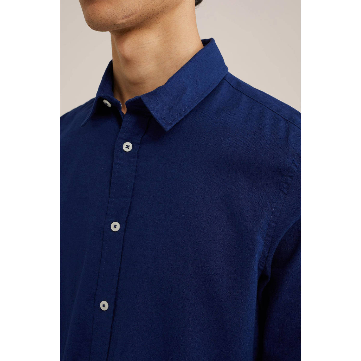 WE Fashion slim fit overhemd met logo blue depth