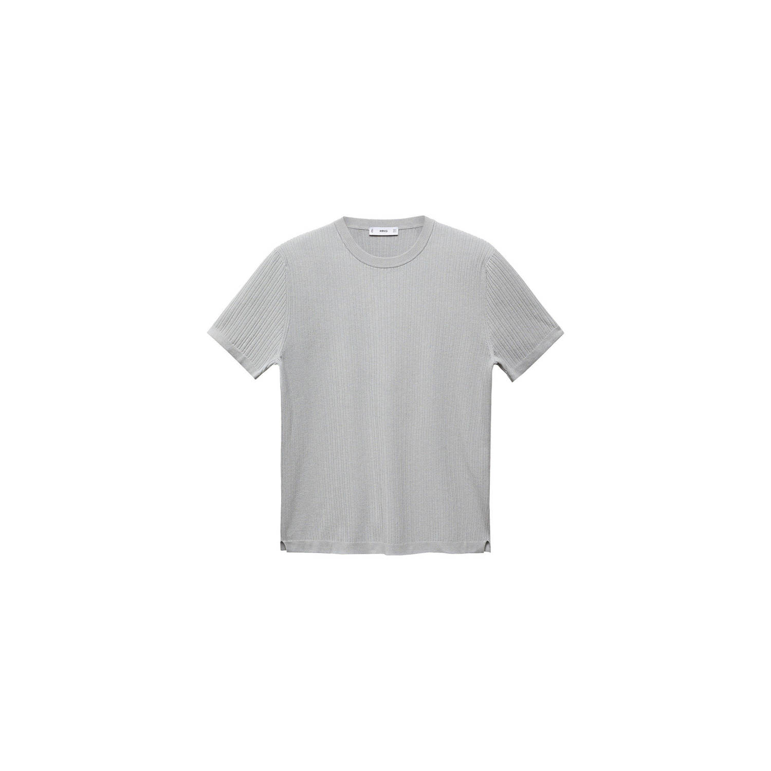 Mango Man fijngebreid regular fit T-shirt met ingebreid patroon grijs