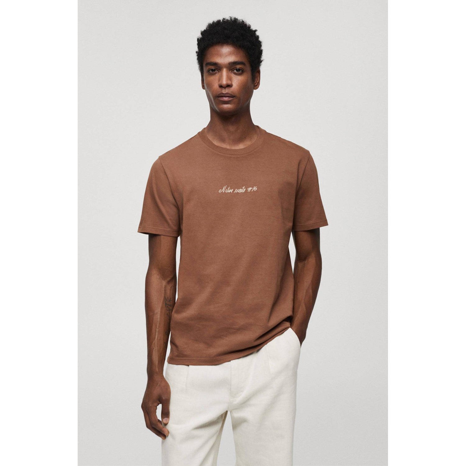 Mango Man T-shirt met printopdruk bruin