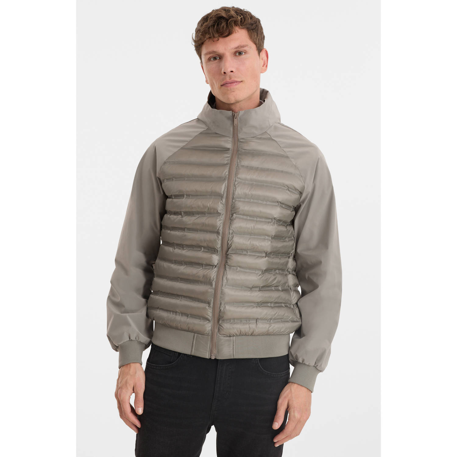 Anytime hybrid gewatteerde jas lichtkhaki